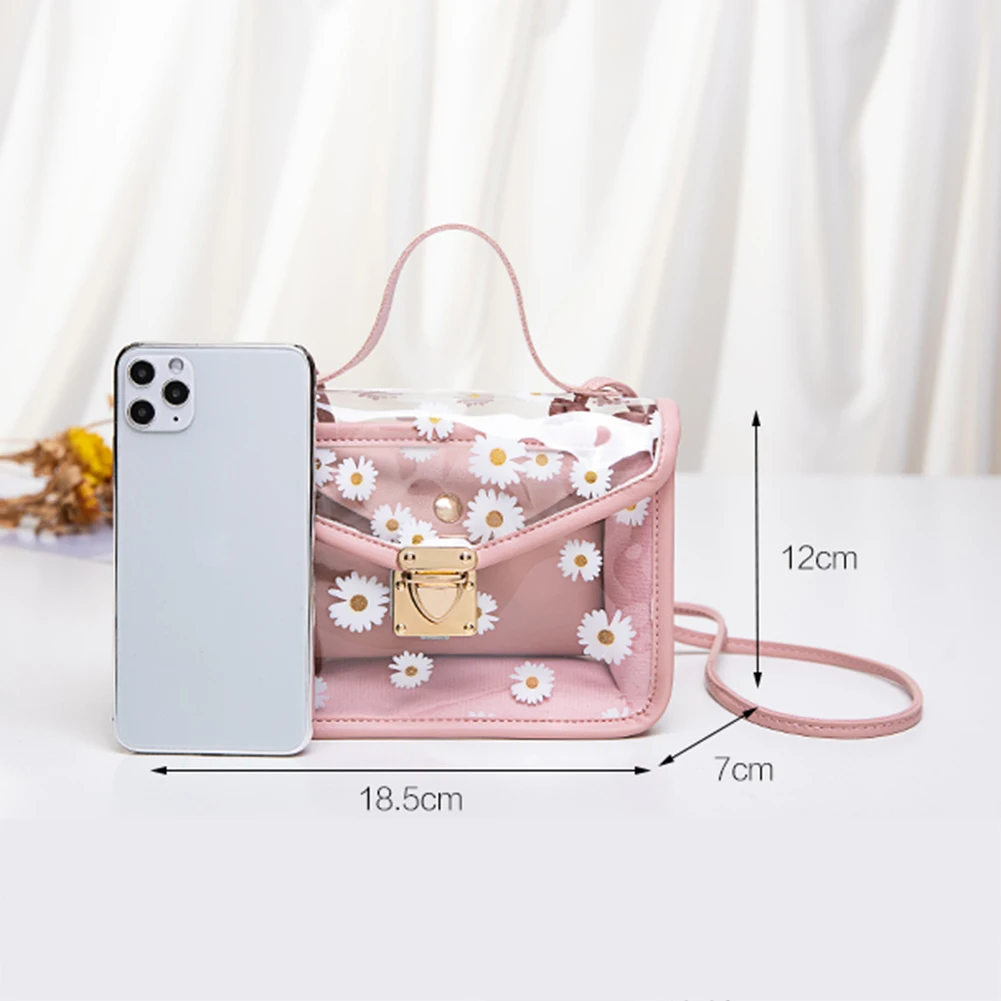 

2020 Fashion Women Transparent Daisy Pattern Shoulder Bag Hardware Chain Strap Color Block Lady Messenger Handbag Composite Tote