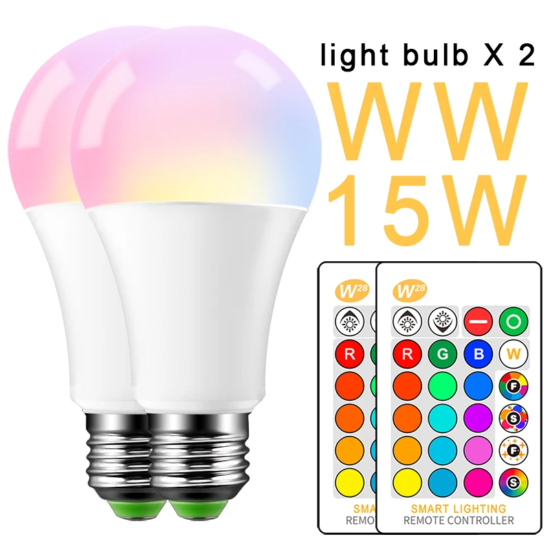 Волшебный декоративный светильник ing 5 Вт 10 Вт 15 Вт RGB+ белый умная инфракрасная лампа с пультом дистанционного управления E27 85-265 в светодиодный светильник с изменением цвета - Испускаемый цвет: E27 15W RGB WW 2pcs