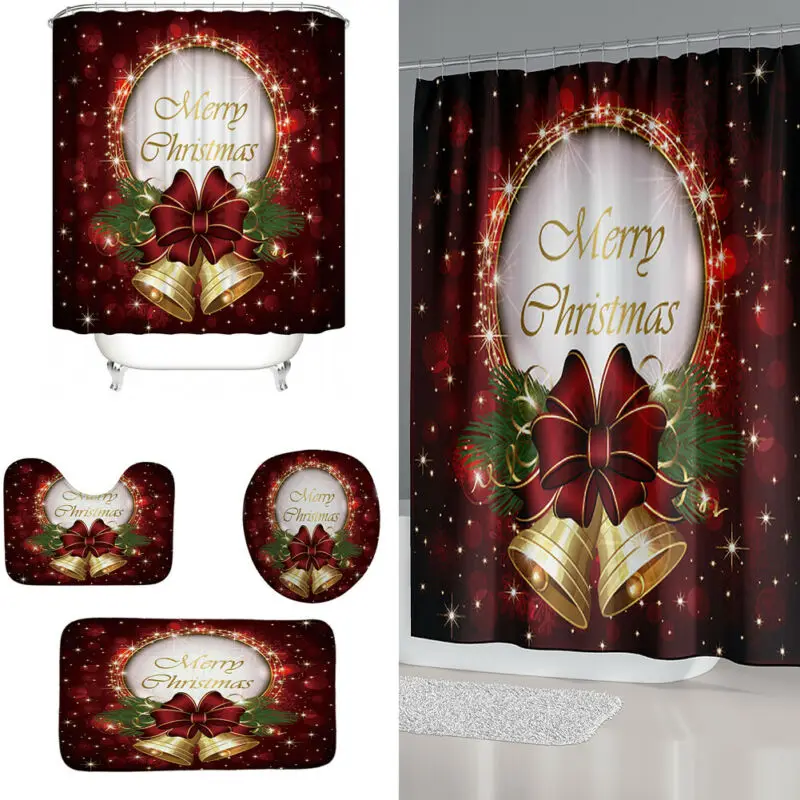 Современная ванная комната Рождественский колокольчик занавеска для душа 3 шт.