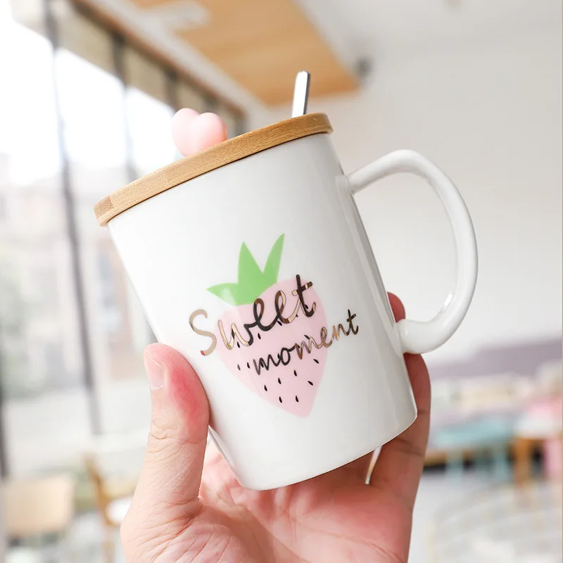 Симпатичная кружка с крышкой и ложкой простая художественная керамическая чашка