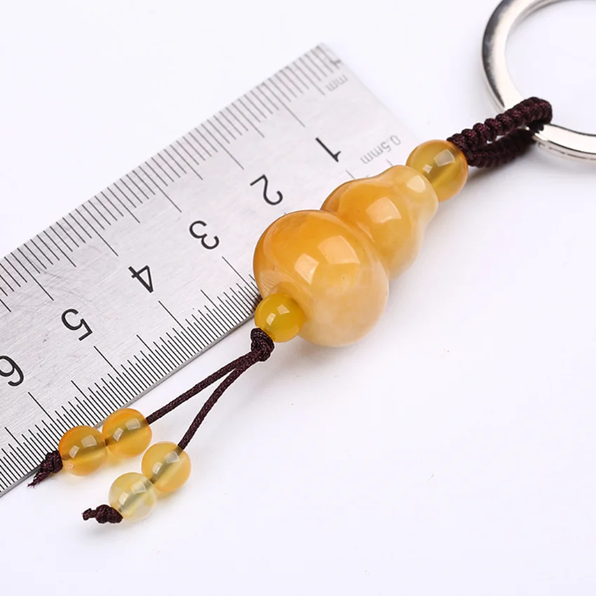 

FYJS Unique Silver Plated Circle Yellow Crystal Gourd Shape Key Chain Ethnic Style Jewelry