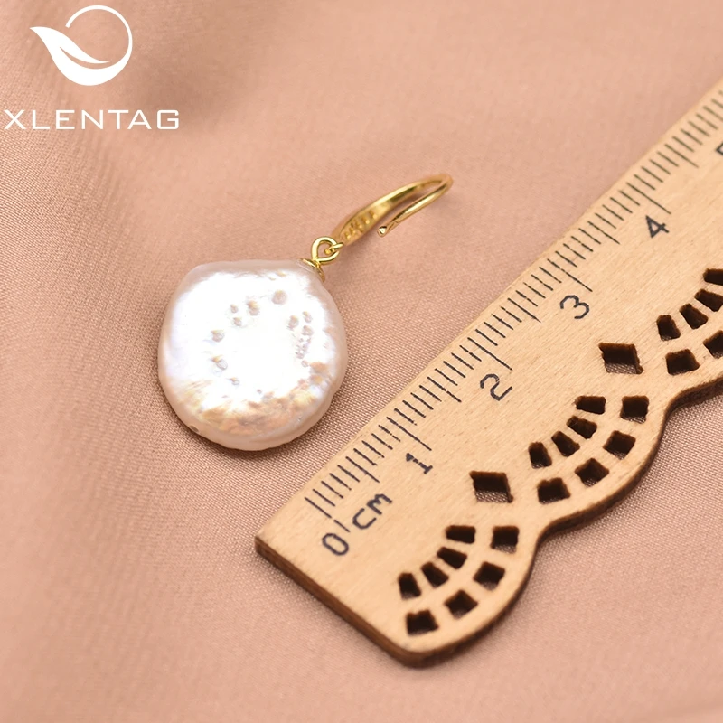 Женские серьги-подвески XlentAg из натурального барокко с плоским жемчугом
