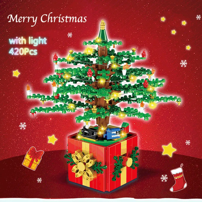 Рождественская серия строительные блоки елка с украшениями вращающаяся коробка
