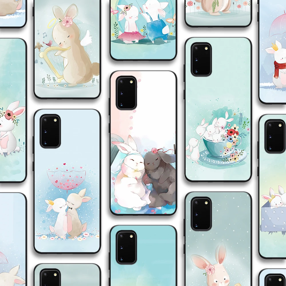 

Rabbit Cute Case for Samsung Galaxy S21 A51 S20 A50 A71 A70 A12 A21S S10 S9 S8 A20 A30 S10e Note 20 10 Plus Ultra Lite Black TPU