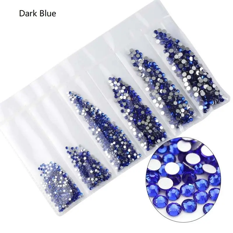 Dark Blue 1680 шт мульти-Размеры Стекло ногтей Стразы для украшения для ногтей кристалл страз Charms смешанные Размеры стразы комплект - Цвет: Dark Blue