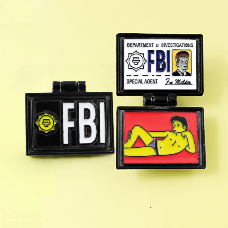 X-file FBI Fox Mulder, броши для удостоверения личности, Симпсоны, Отдел инвестоций, булавка, эмалированные булавки, значок, лацкан, джинсовая рубашка, ювелирные изделия