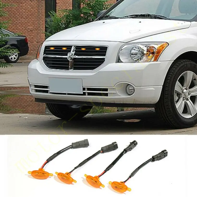 

4PCS Fit For Dodge Caliber 2007-2012 LED Car Front bumper Grille LED Yellow Light Raptor Style Light Kit Decor W/ Wire Speed