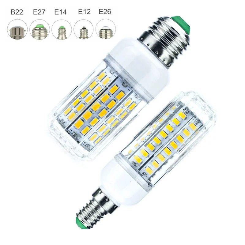 Приглушаемая Светодиодная лампа E27 светодиодная лампочка E14 E12 SMD 5730 кукуруза 48 64 90