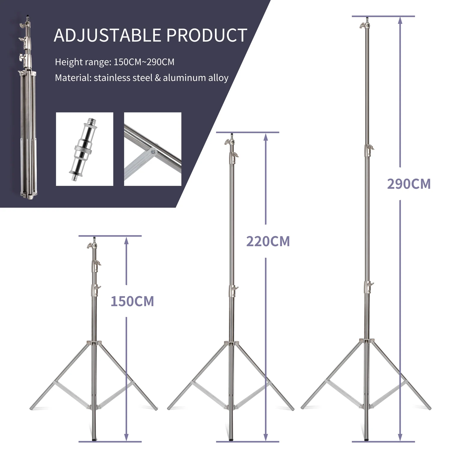 Tripod for Camera Aluminum Alloy Light Stand 290cm Portable For Ring Live Youtube Cellphone Video & Photography Soft | Электроника