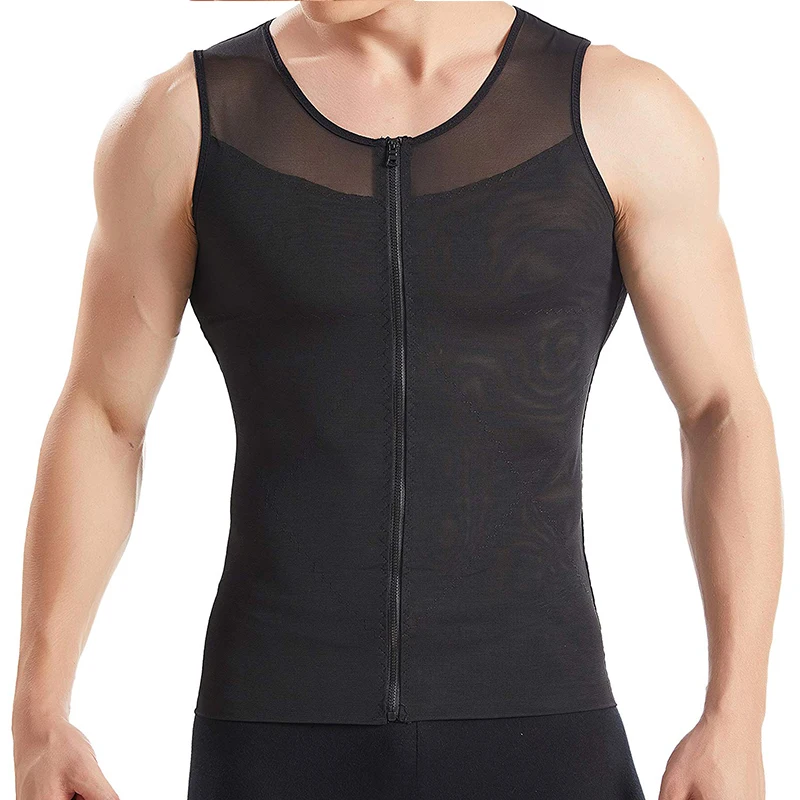 Upgraded Mens Slimming Body Shaper Vest Shirt Abs Abdomen Slim Male Shapers with Zipper Compression Shapewear |