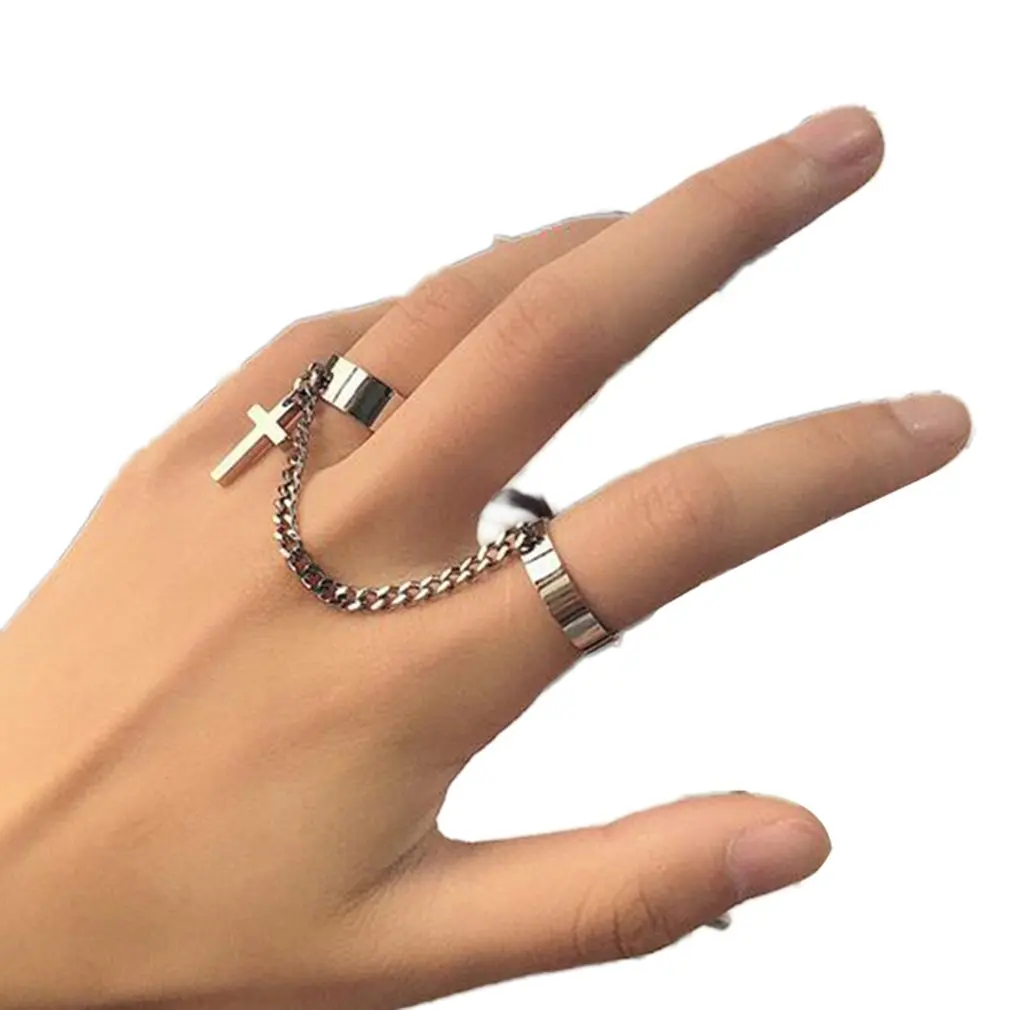 

2020 Vintage Cross Chain Ring Adjustable Joint Ring Hip Hop Punk Finger Rings For Women Men Egirl Dating Party BFF Jewelry