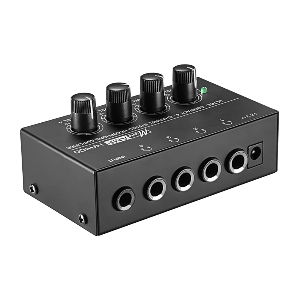 4 канала аудио стерео усилитель для наушников с адаптером питания черный Мини HA400
