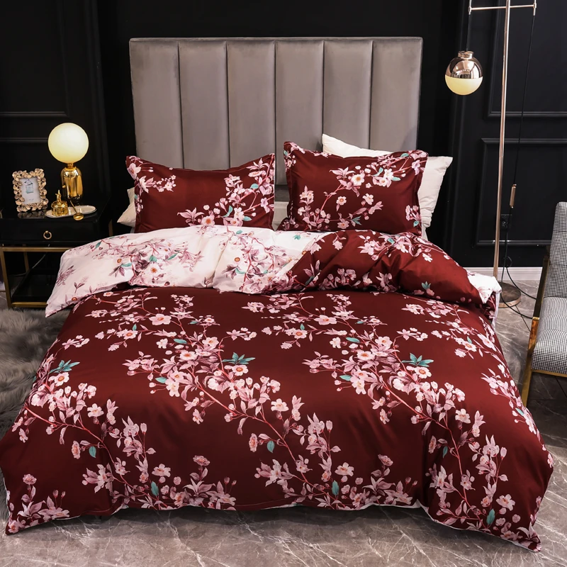 

Red Flowers Pastoral Style Pattern Luxury Comforter Bedding Set Fashion King Queen Twin Size Bed Linen Duvet Cover Sets Gift
