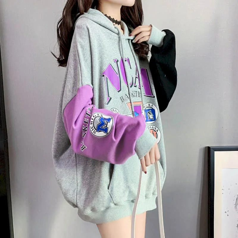 

2022 New Contrast Color Fried Street Hooded Sweater Women Spring And Autumn All-match Loose Jacket Western Style Large Size Top