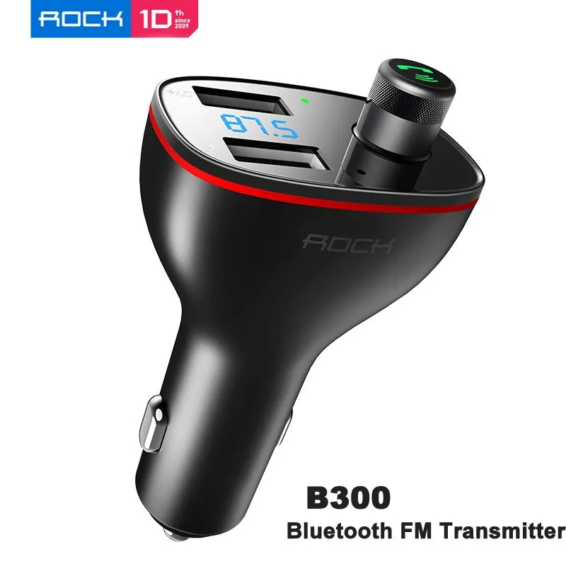 ROCK B300 Bluetooth Автомобильный fm-передатчик USB Автомобильное зарядное устройство цифровой алюминиевый сплав Быстрая зарядка мониторинг для телефонов