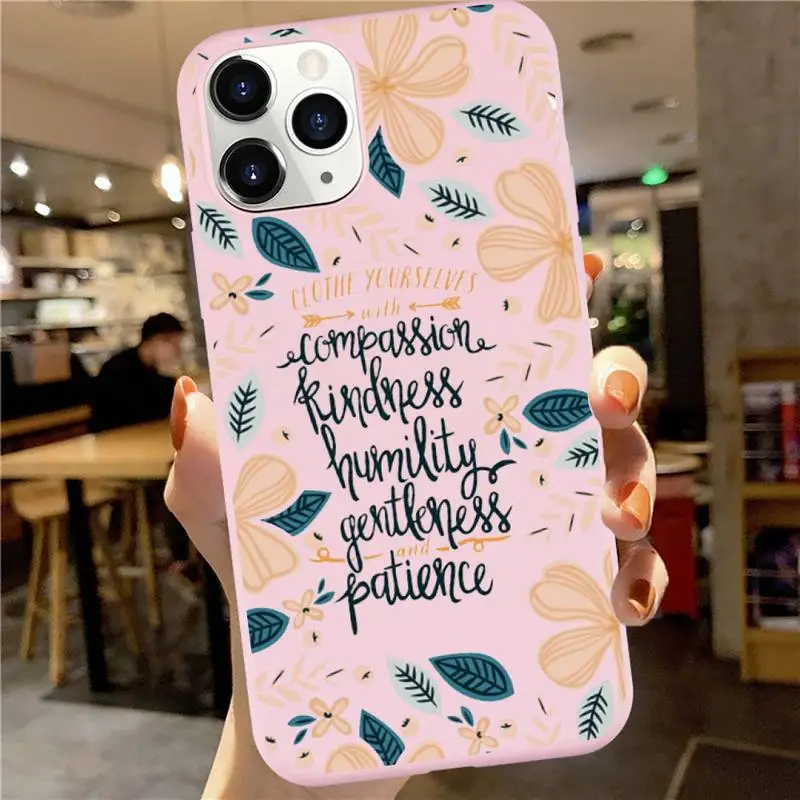 

Bib Quotes Phone Case Pink Candy Color for iPhone 6 7 8 11 12 s mini pro X XS XR MAX Plus