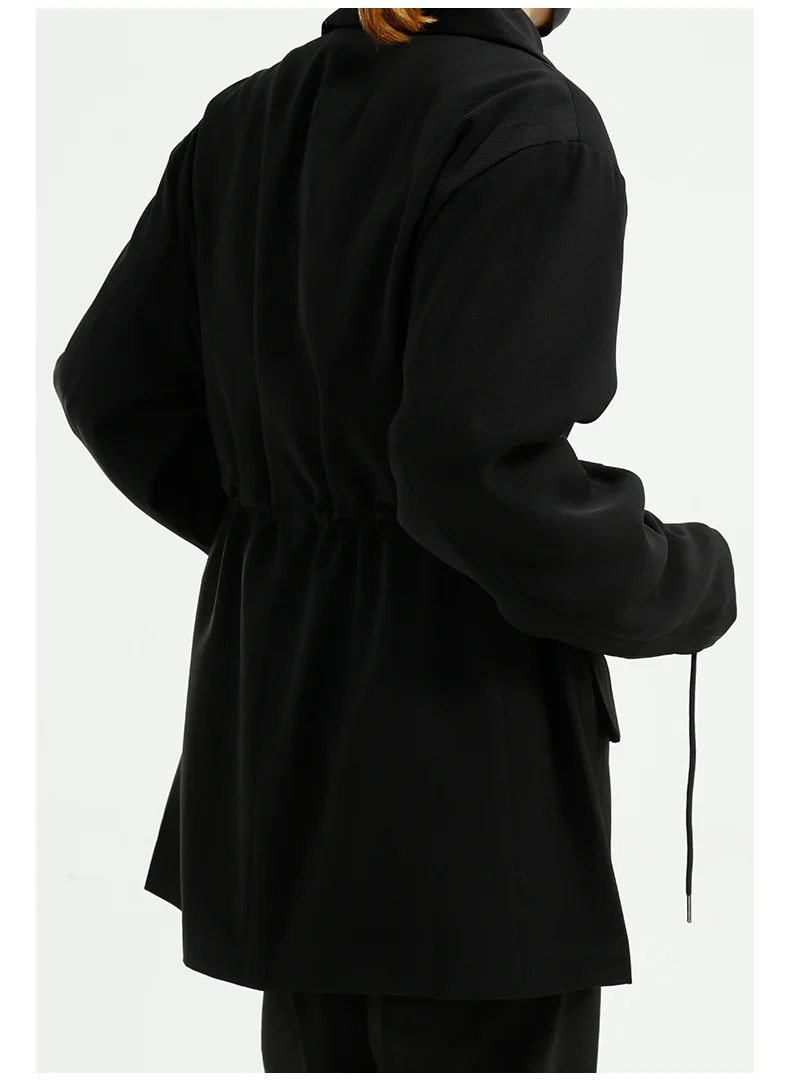 

Men Japan Korea Streetwear Vintage Fashion Casual Loose Blazers Suit Coat Male Women Retro Drawstring Suit Jacket Outerwear