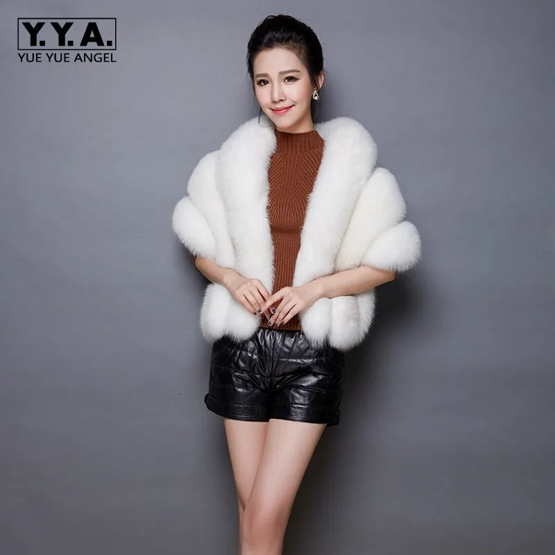 Высококачественная свадебная накидка из искусственного лисьего меха для