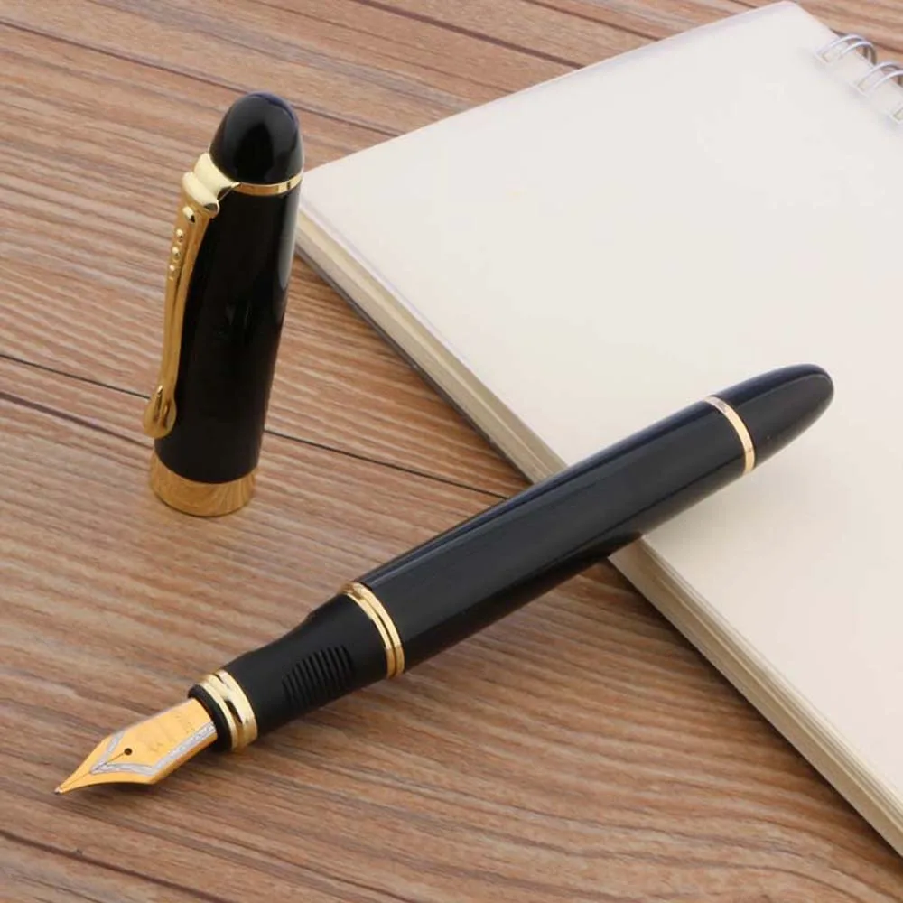 Черная металлическая перьевая ручка JINHAO 450 с золотым зажимом и средним