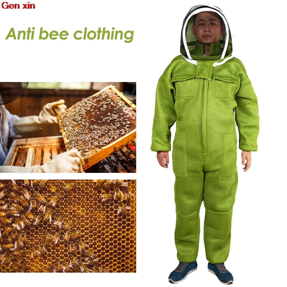 

Bee Professional Beekeeper Protective Clothing New Professional Ventilation Full-body Beekeeper Suit With Green Leather Gloves