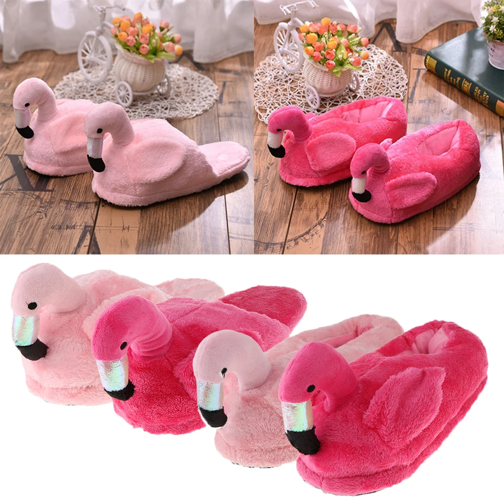 Cute Lady Female Flamingo Soft Plush Warm Slippers Novelty Home Indoor Shoes Xmas Gift warm Plush slippers