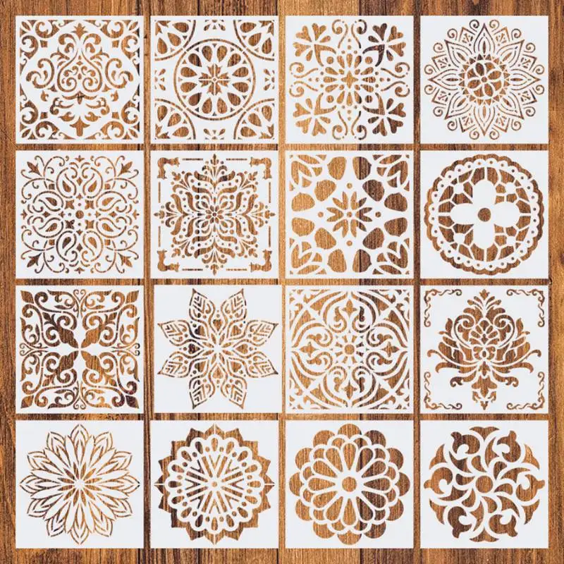 16pcs/set Reusable Stencil Cut Painting Template Floor Wall Tile Fabric Furniture Stencils Mandala | Дом и сад