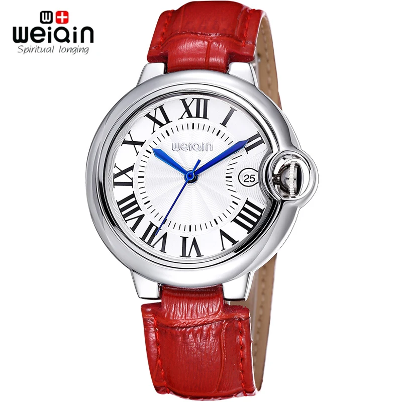 

WEIQIN 50m Waterproof Women Watches Genuine Leather Strap Silver Case Fashion Watch Quartz watch Hour reloje mujer 2017 relogios