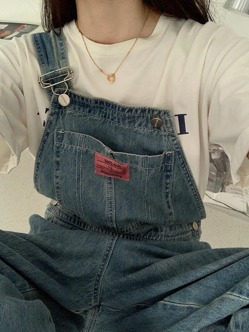 Повседневные джинсовые комбинезоны для женщин свободные мешковатые широкие