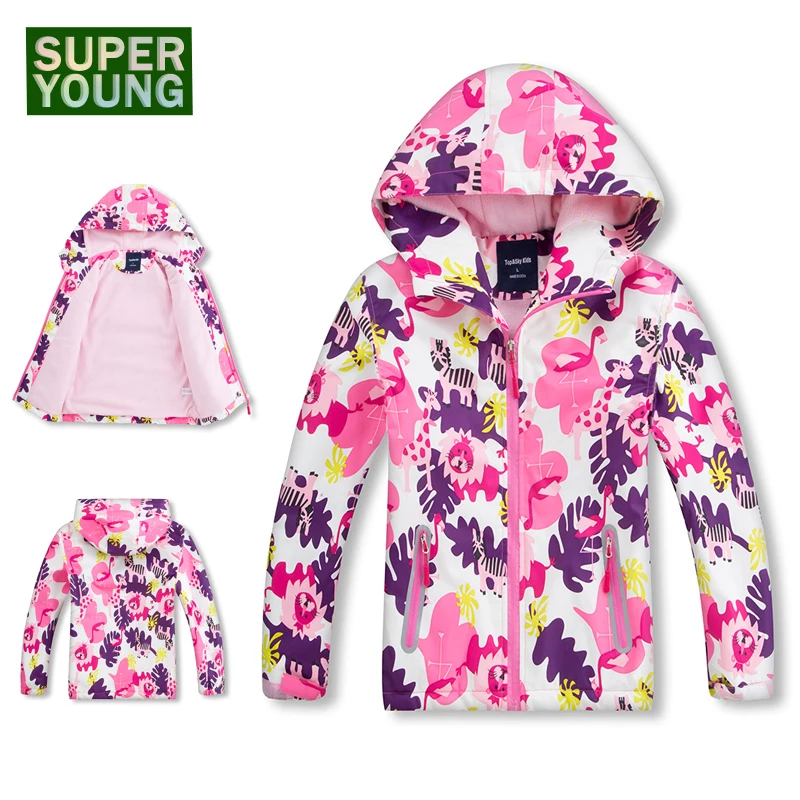 Флисовая флисовая водонепроницаемая куртка с капюшоном для маленьких девочек