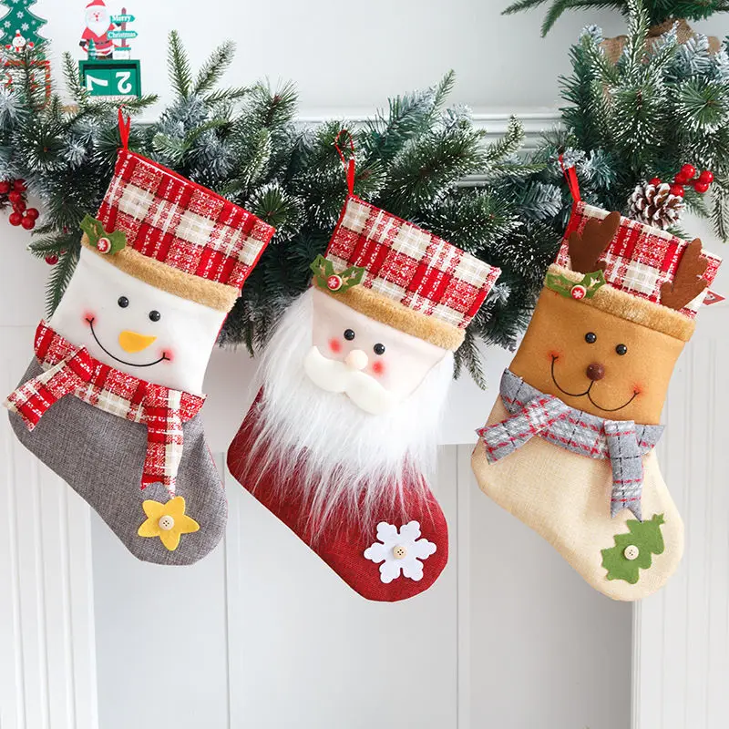 

Christmas Stocking Large Xmas Gift Bags Fireplace Decoration Socks New Year Candy Holder Christmas Decor for Home