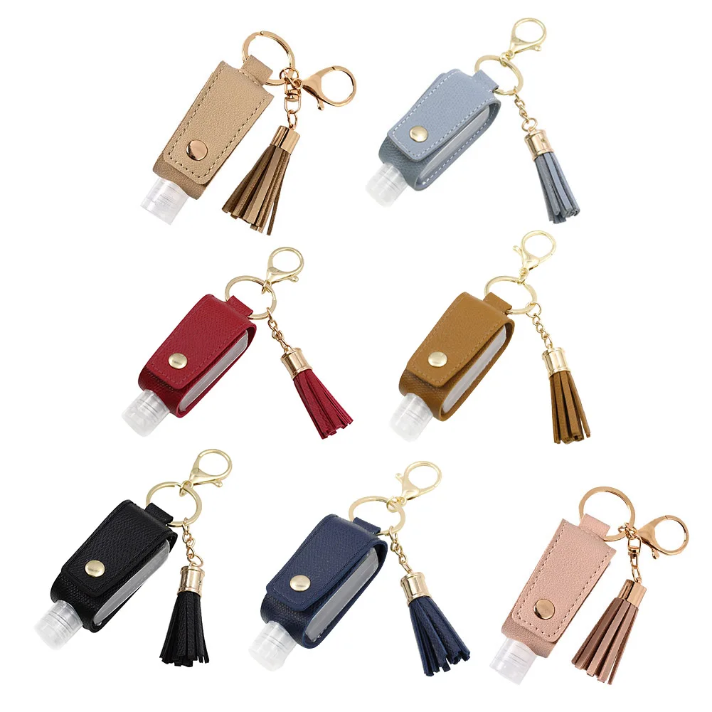 

30ML Hand Sanitizer Leather Keychain Holder Travel Bottle Refillable Container Flip Reusable Bottle With Tassel Keychain Carrier