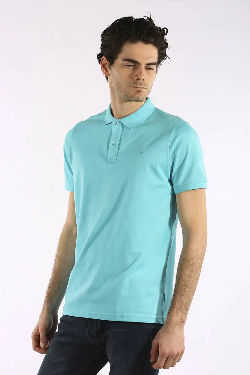 

Rodrigo Mens Turquoise Basic Polo Neck T-shirt