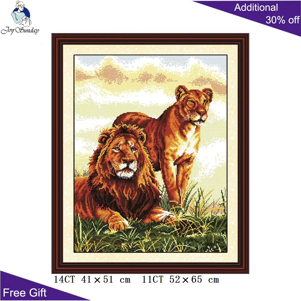 Joy Sunday Лев вышивка крестиком D040 14CT 11CT штампованные и счетные украшения для дома сопутствующие наборы крестиков со львом
