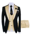Solovedress, деловой модный мужской костюм из 3 предметов, однотонный смокинг, пиджак, синий, коричневый, золотой, для свадьбы, жениха (пиджак, жилет, брюки)