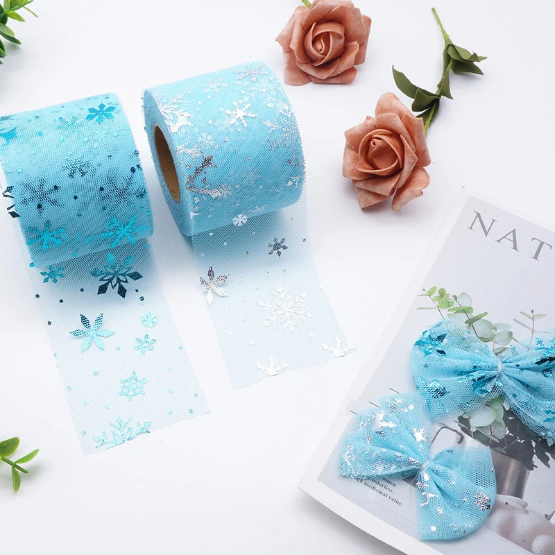 25 ярдов/рулон 6 см Блестящий Снежный цветочный узор Тюль рулон юбка пачка ткань