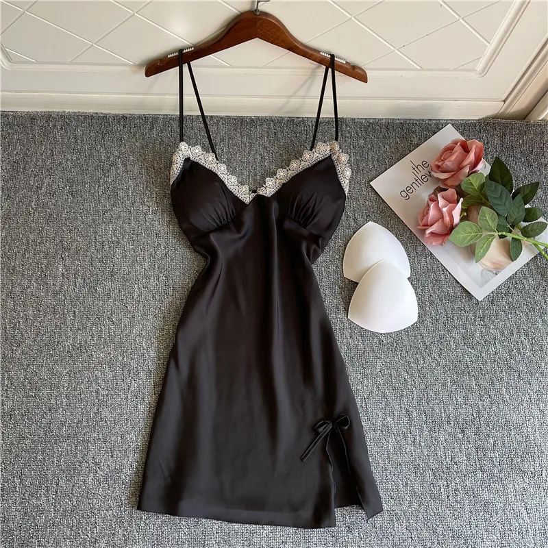 

Silky Gray Nightgown Female Sleepwear Spaghetti Strap Nightdress Sexy Sleep Dress Intimate Lingerie Solid Nightwear Home Clothe