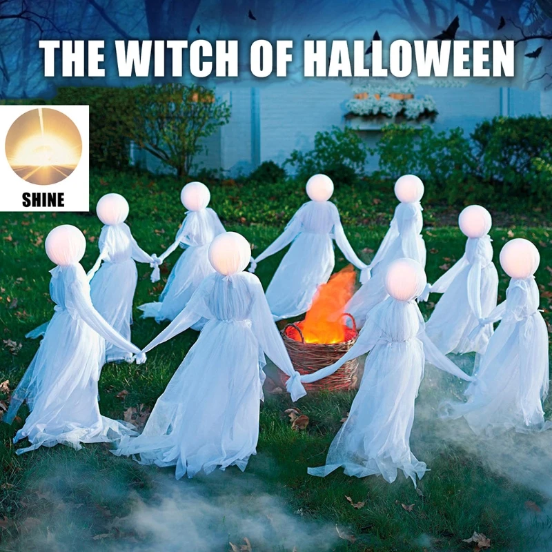 

7-color Lights Halloween Horror White Clothes Hand In Hand Ghost Garden Decoration Atmosphere Props Holiday Party Supplies