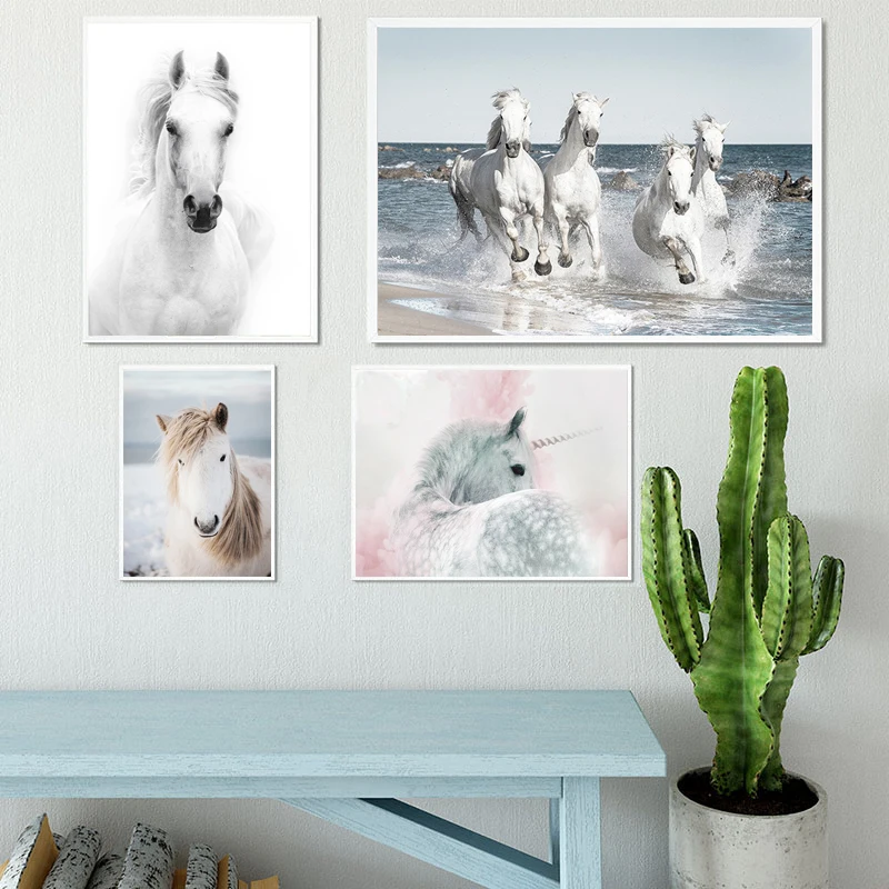 

Running White Horse Animals Painting Artistic Canvas Art Posters and Prints Modern Wall Pictures for Living Room Girlsroom Decor