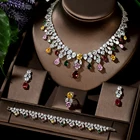 HIBRIDE Искрящиеся разноцветные каплевидные формы воды AAA CZ камни женские серьги ожерелье Ювелирные наборы Свадебные аксессуары