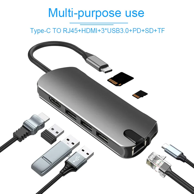 Basix USB C концентратор Многофункциональный usb хаб Type сплиттер USB3.0 HDMI compatibeRJ45 PD для