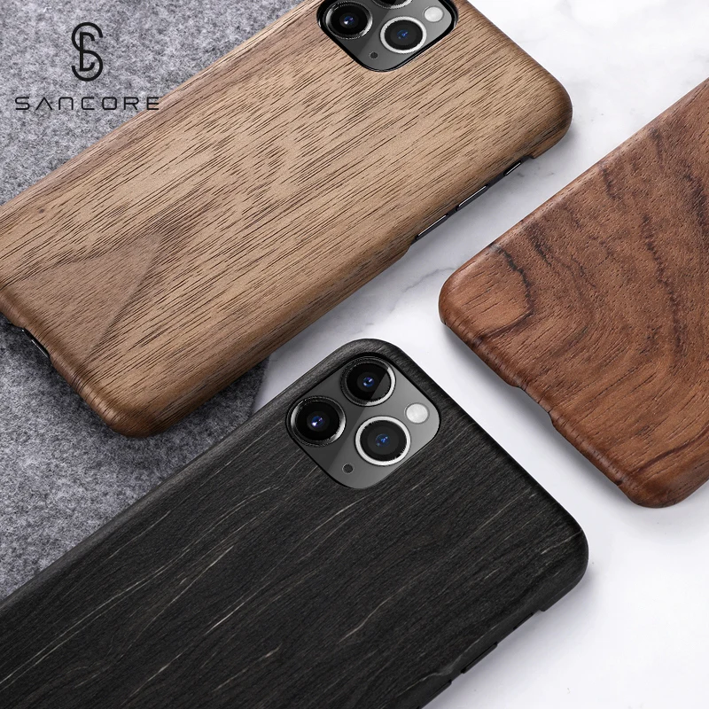 SanCore Original Real Wood Rosewood Cover Phone Shell for iPhone 11 Pro Max Natural Luxury Wooden Pattern Walnut Protective Case