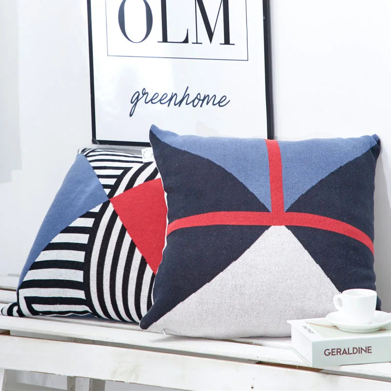 Нордическая трикотажная наволочка с геометрическим рисунком жаккард полный