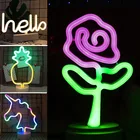 Разноцветный фон с единорогом, светящийся неоновый светильник для комнат, декоративсветильник свет s, розовые неоновые вывески, лампы для декора светодиодный в форме ананаса