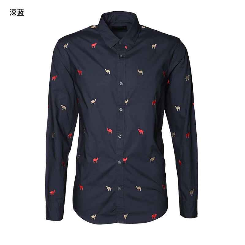 

Spring New embroidered sapphire blue men's slim long sleeve shirt pattern embroidered men's flower shirt S893