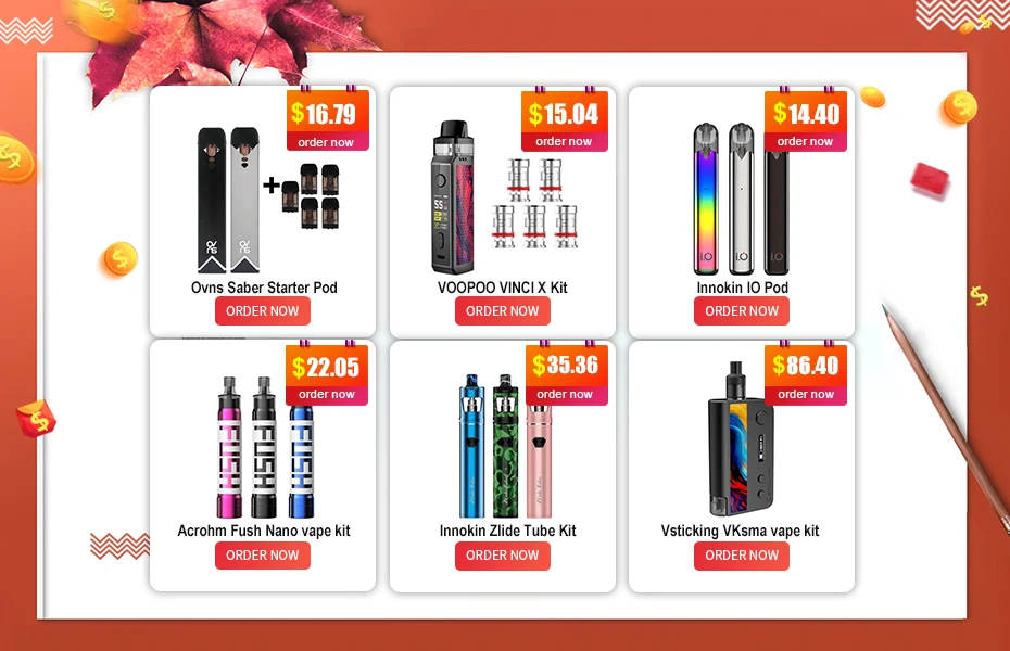 Набор Ovns Saber Starter Pod Vape с дополнительными 5 шт 1,8 mah картридж электронной сигареты 400mah батарея мод испаритель
