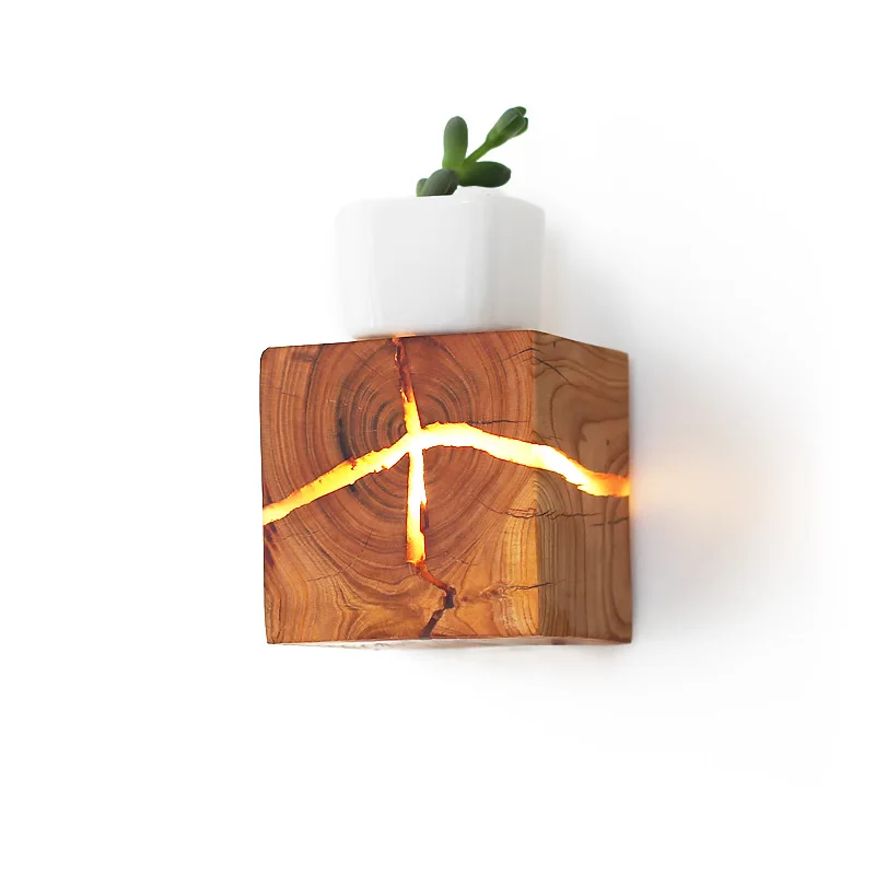 

Wooden Crack Split Wood Wall Lamps Original Creative Solid Wood led Bedside lamp Aisle Lights Decorative Small Night Light