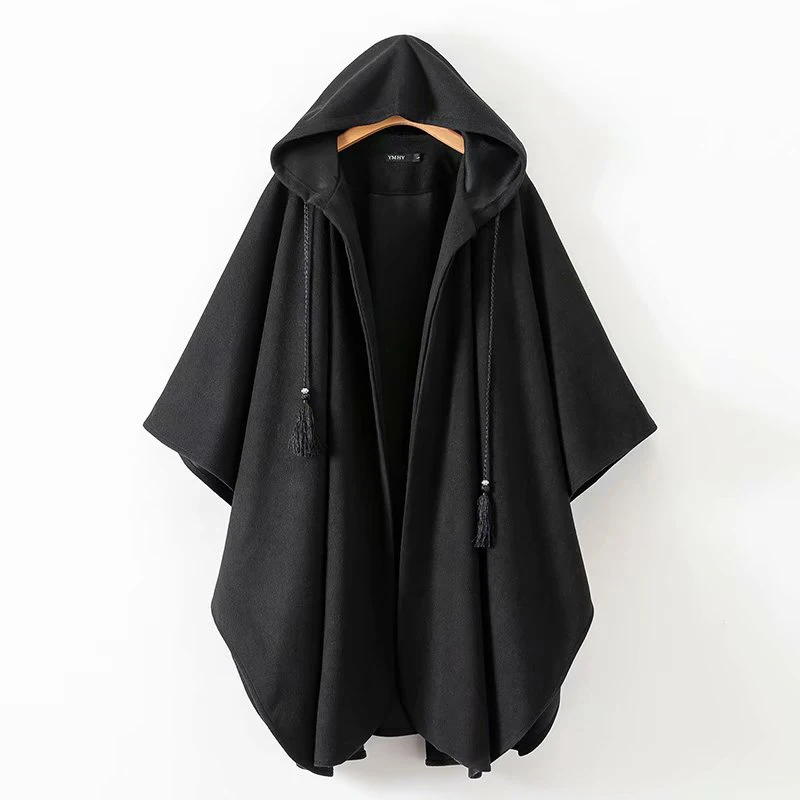 

New Women Winter Black Long Coat Ladies Cotton Fashion Cardigan Jackets Women-s Harjuku Hooded Cloak Capes ponchos y capas mujer