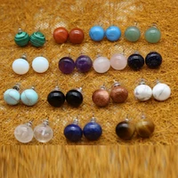 button shape natural stone pink crystal stud earrings for women chakra healing studs fashion jewelry wholesale supplier