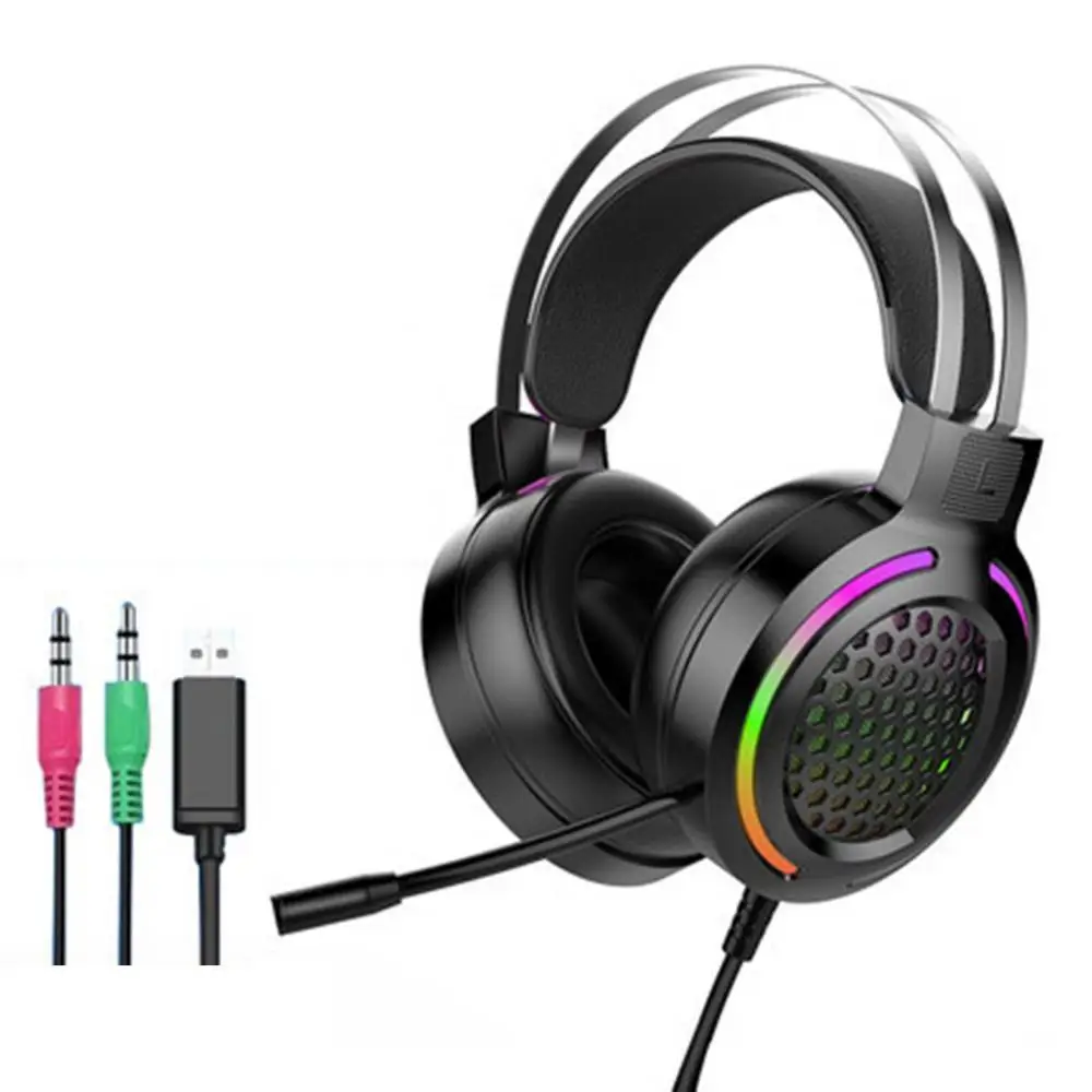 

Полые RGB светильник Шум снижение полый проводных наушников тяжелый бас гарнитура с микрофоном для телефона/ноутбука