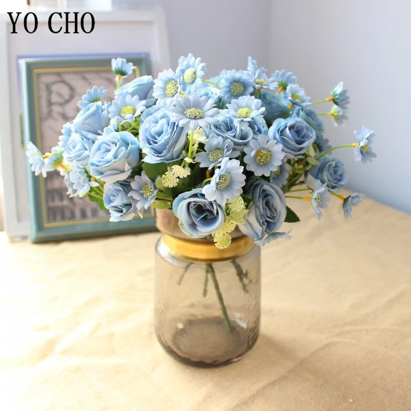 

YO CHO Artificial Flower Mini Bouquet Silk Rose Daisy Bunch DIY Bouquet White Flower Arrangement Home Party Wedding Table Decor